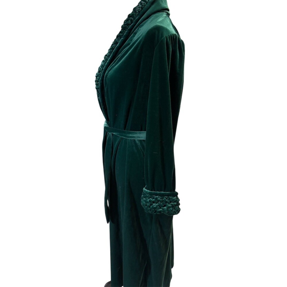 Delicates Robe Womens M Hunter Green Plush Velour Ruffle Shawl Collar Belt - Picture 6 of 10